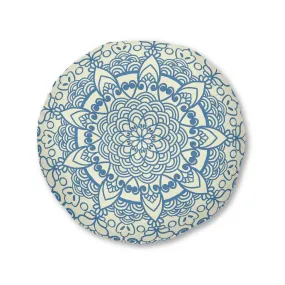 Handmade Mandala Art Steel Blue Floor Cushion - Tufted Round Pillow Handmade Mandala Art Steel Blue Floor Cushion - Tufted Round Pillow