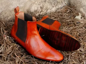 Handmade Men's Tan Leather Chelsea Boots, Men Ankle Boots, Men Designer Fashion Boots Handmade Men's Tan Leather Chelsea Boots, Men Ankle Boots, Men Designer Fashion Boots