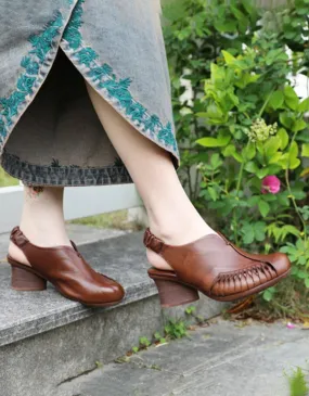 Handmade Retro Leather Chunky Heels Handmade Retro Leather Chunky Heels