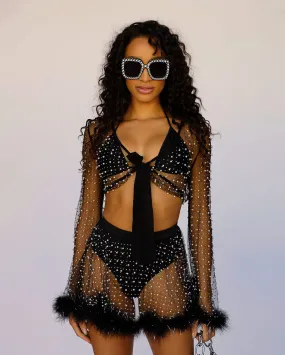 Happy Ever After Tinsel Marabou Mesh Top - Black Happy Ever After Tinsel Marabou Mesh Top - Black