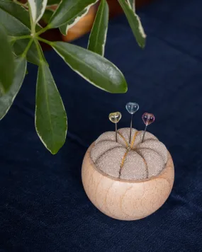 Hiro, Pin Cushion with Wooden Base, Beige Hiro, Pin Cushion with Wooden Base, Beige