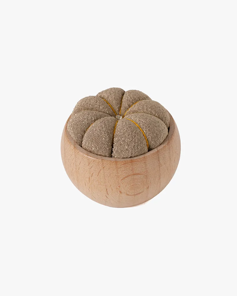 Hiro, Pin Cushion with Wooden Base, Beige