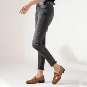 Horsebit-Detailed Handmade Leather Calfskin Loafers For Women In Black/Brown Horsebit-Detailed Handmade Leather Calfskin Loafers For Women In Black/Brown
