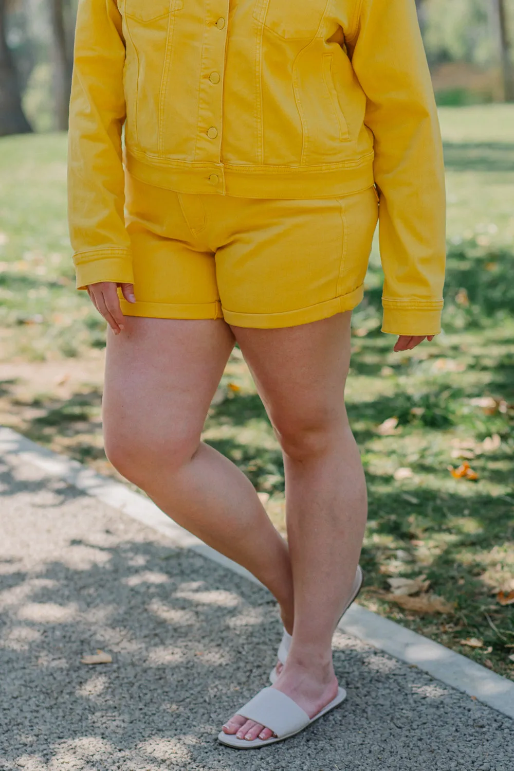 Irene High Rise Tummy Control Yellow Shorts - PLUS