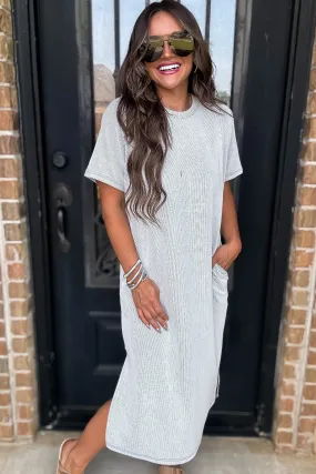 Ivory Textured Stripe Midi Knit Dress Ivory Textured Stripe Midi Knit Dress