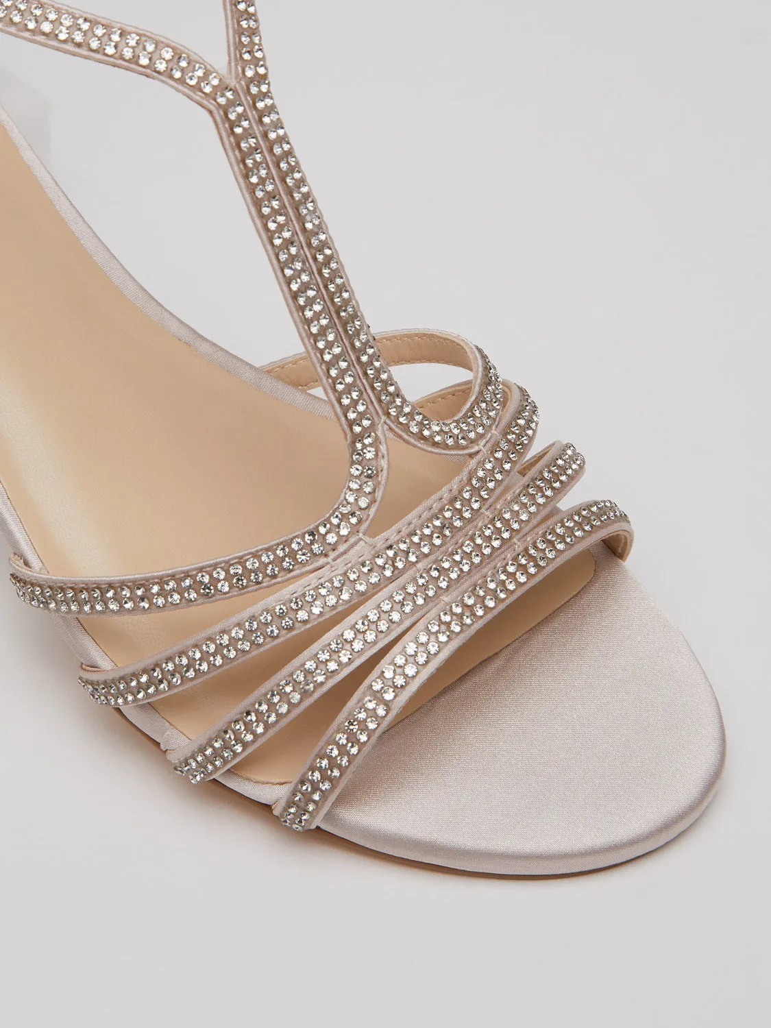 Jewelled Round Toe T-Strap Wedge Sandal
