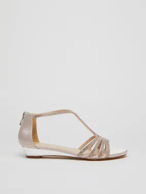 Jewelled Round Toe T-Strap Wedge Sandal Jewelled Round Toe T-Strap Wedge Sandal