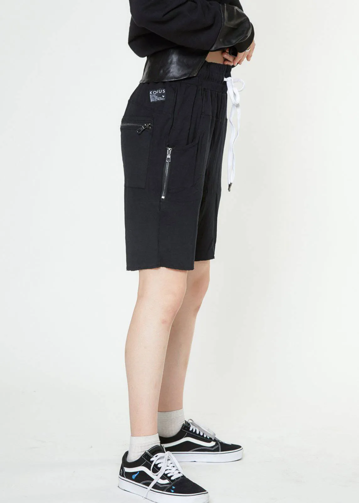 Konus Men's Drop Crotch Shorts With Zipper Pockets in Black