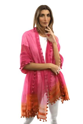 La Fiorentina Solid Silk/Cotton Blend Scarf with Fringes - Fuchsia/Peach La Fiorentina Solid Silk/Cotton Blend Scarf with Fringes - Fuchsia/Peach
