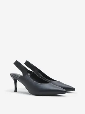 LUNA BLU Black Textured Slingback Heel Shoes LUNA BLU Black Textured Slingback Heel Shoes