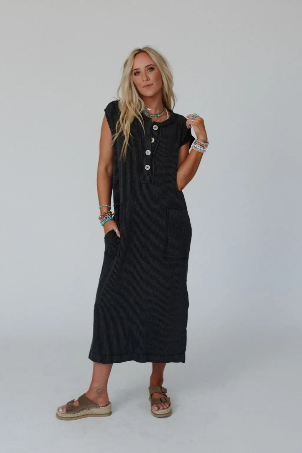 Madeline Textured Maxi Dress - Charcoal