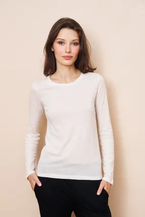 Majestic Long Sleeve Cotton/Cashmere Crewneck Tee in Nacre Majestic Long Sleeve Cotton/Cashmere Crewneck Tee in Nacre