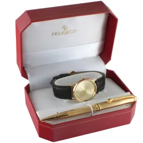 Men Gold Leather Dress Watch & Pen Gits Set Men Gold Leather Dress Watch & Pen Gits Set