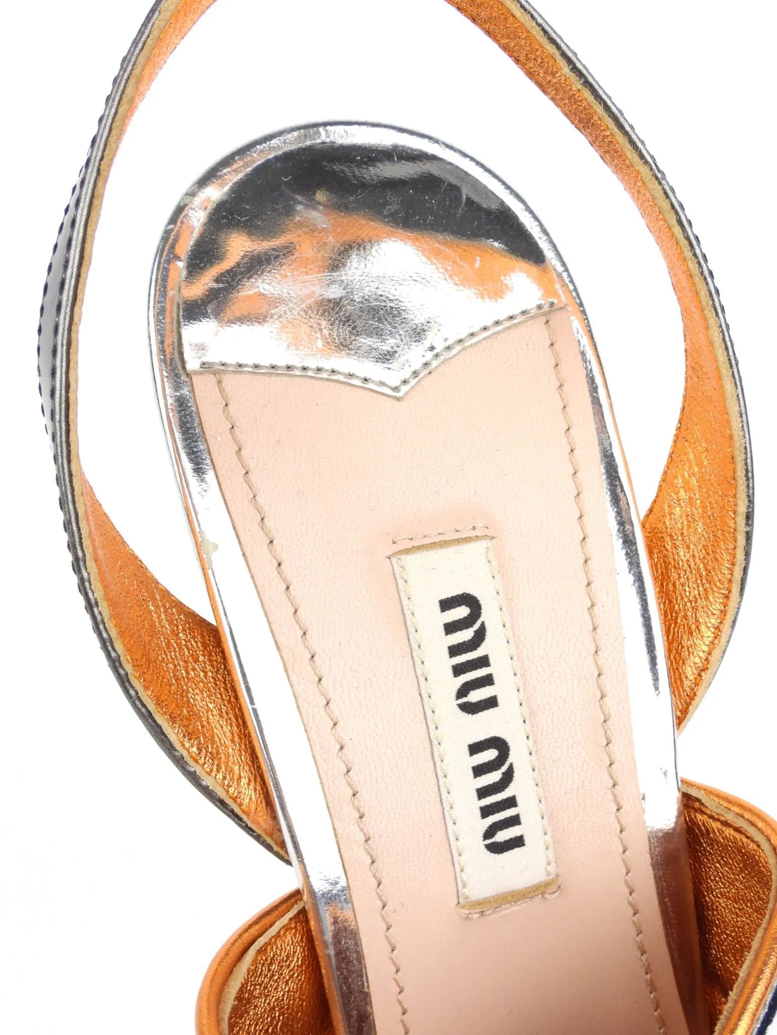 Miu Miu Metallic Leather Peep Toe Strappy Heels - 40 IT