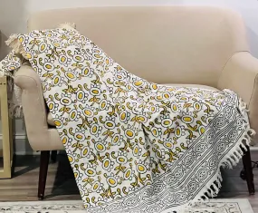 Mud cloth throw in soft cotton block print, Spring decor, Yellow floral throw blanket couch, Unique Handmade Gift for mother's day Mud cloth throw in soft cotton block print, Spring decor, Yellow floral throw blanket couch, Unique Handmade Gift for mother's day