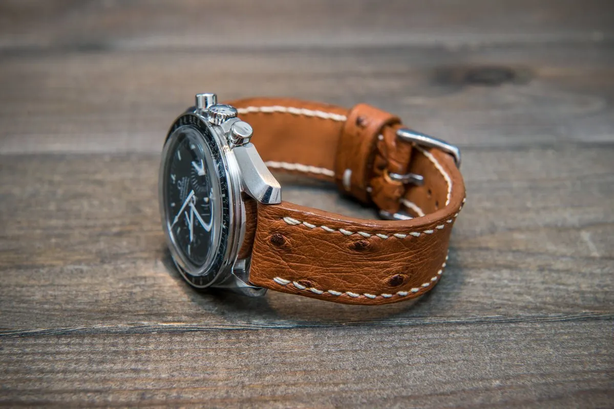 Ostrich leather watch straps/  Cognac color/  handmade to order in Finland