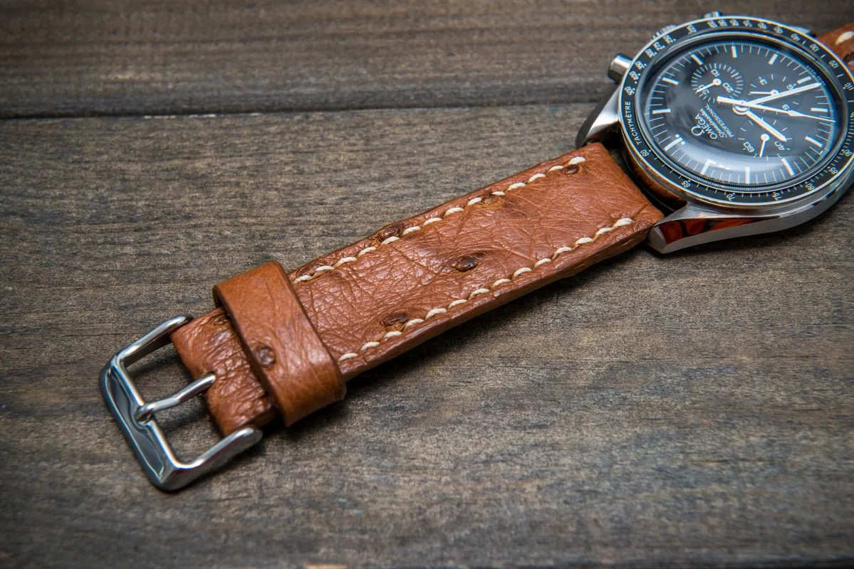 Ostrich leather watch straps/  Cognac color/  handmade to order in Finland
