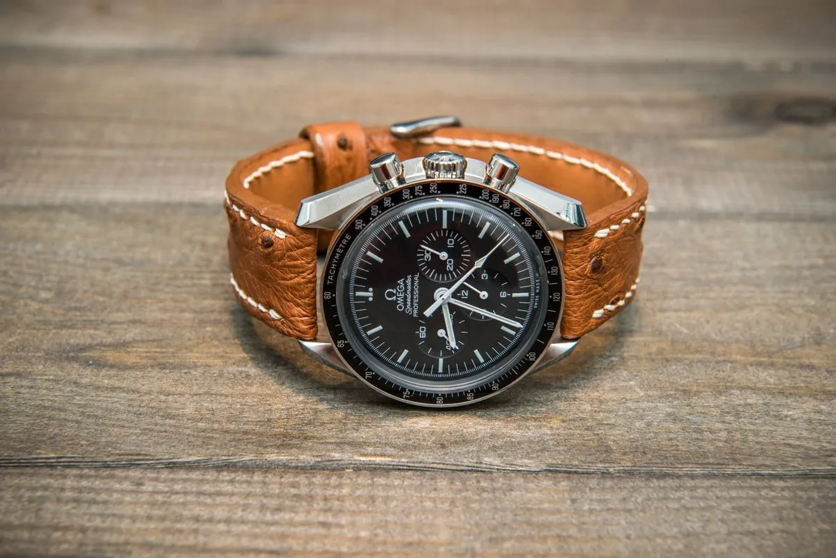 Ostrich leather watch straps/  Cognac color/  handmade to order in Finland