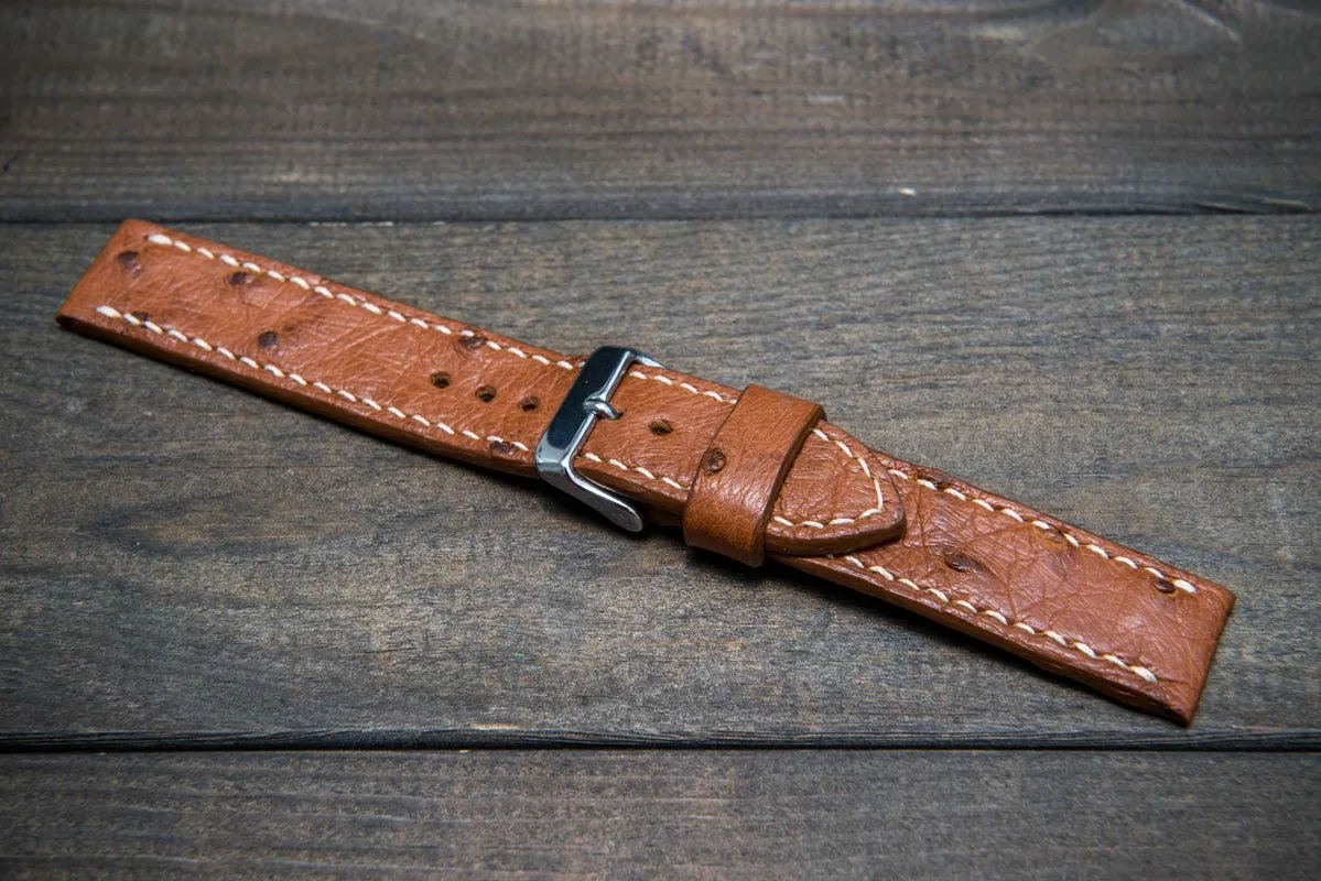 Ostrich leather watch straps/  Cognac color/  handmade to order in Finland