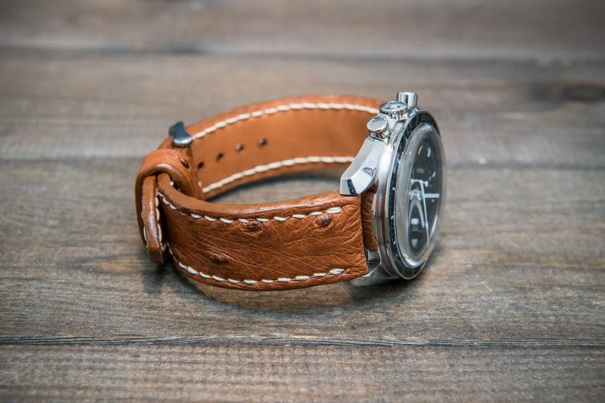 Ostrich leather watch straps/  Cognac color/  handmade to order in Finland