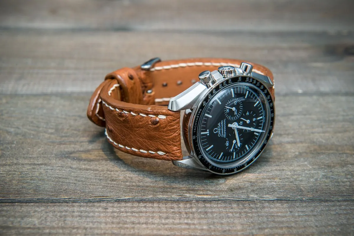 Ostrich leather watch straps/  Cognac color/  handmade to order in Finland