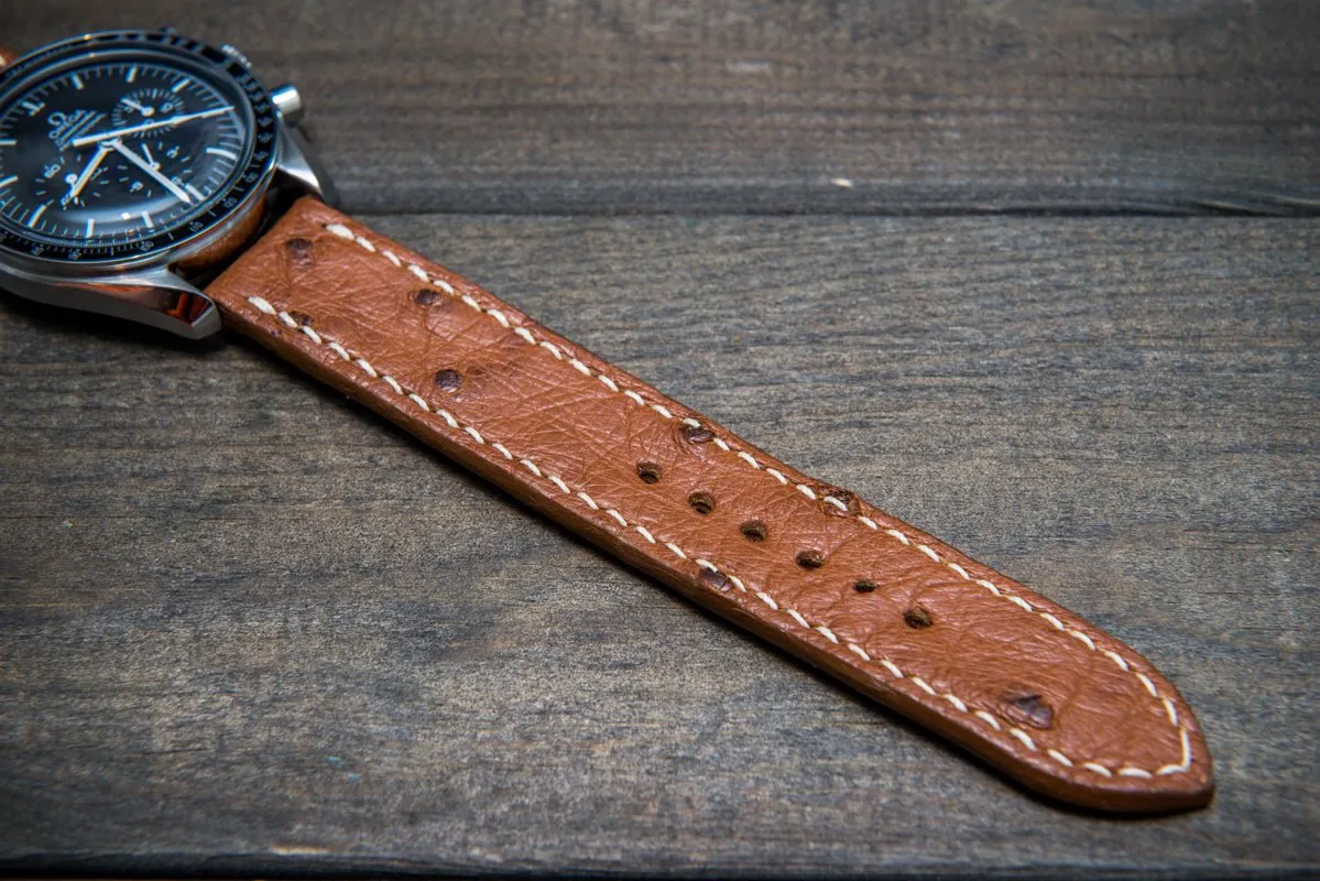 Ostrich leather watch straps/  Cognac color/  handmade to order in Finland
