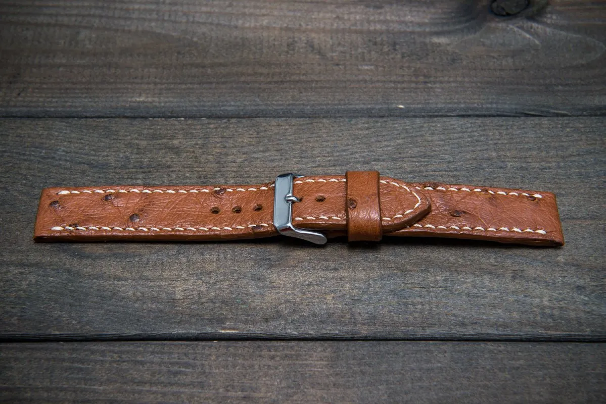 Ostrich leather watch straps/  Cognac color/  handmade to order in Finland