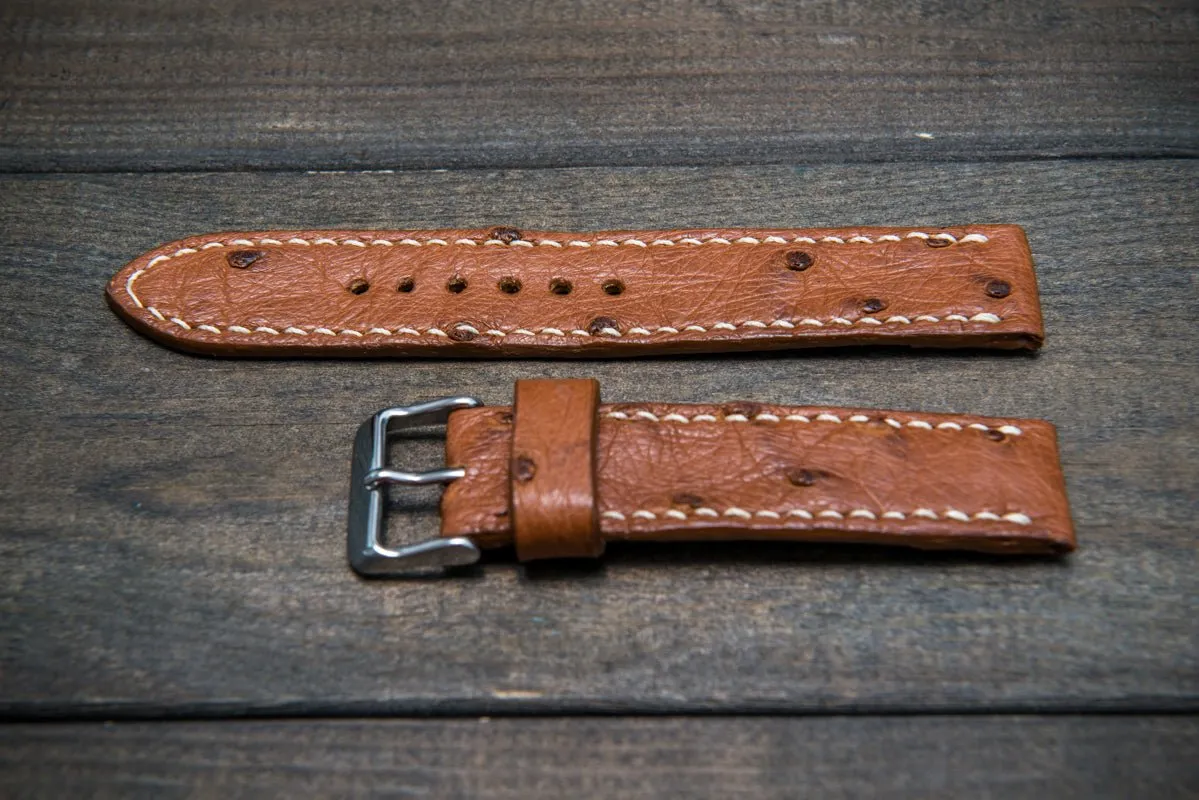 Ostrich leather watch straps/  Cognac color/  handmade to order in Finland