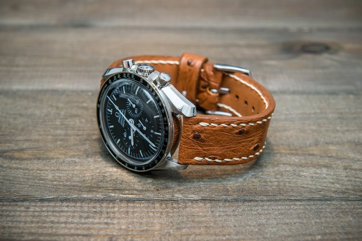 Ostrich leather watch straps/  Cognac color/  handmade to order in Finland