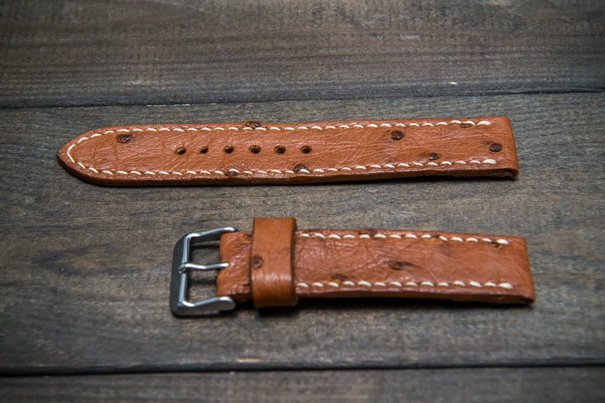 Ostrich leather watch straps/  Cognac color/  handmade to order in Finland