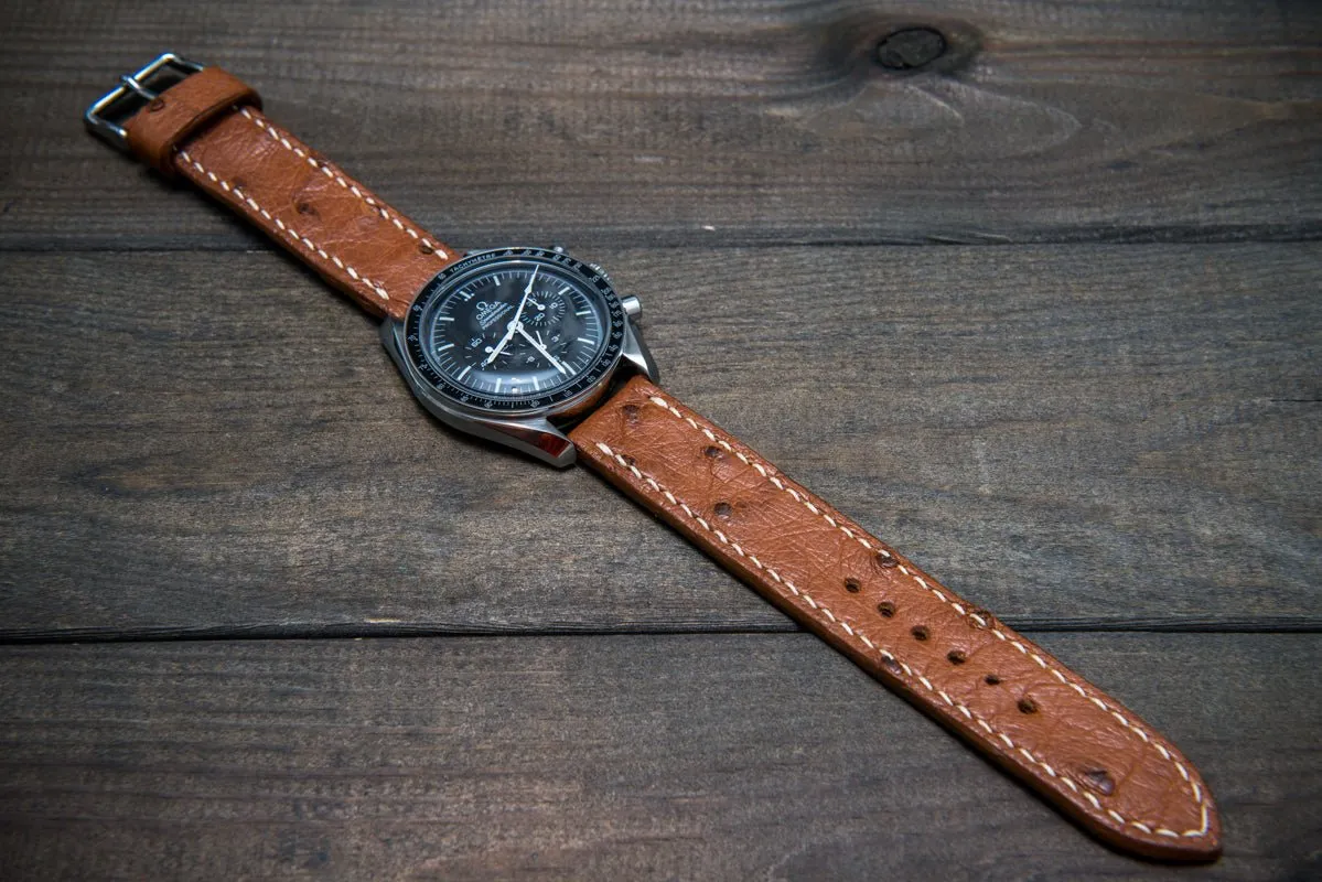 Ostrich leather watch straps/  Cognac color/  handmade to order in Finland