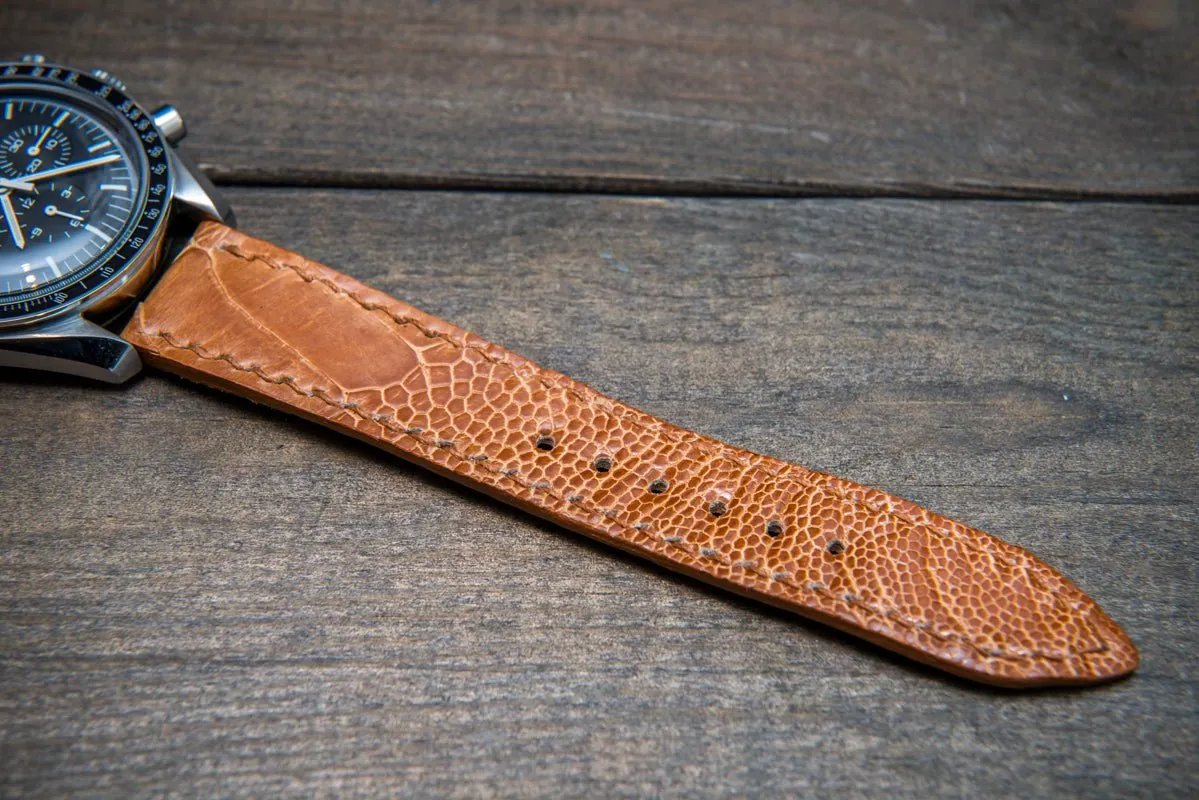 Ostrich legs leather watch straps/ Light Cognac/  handmade to order in Finland