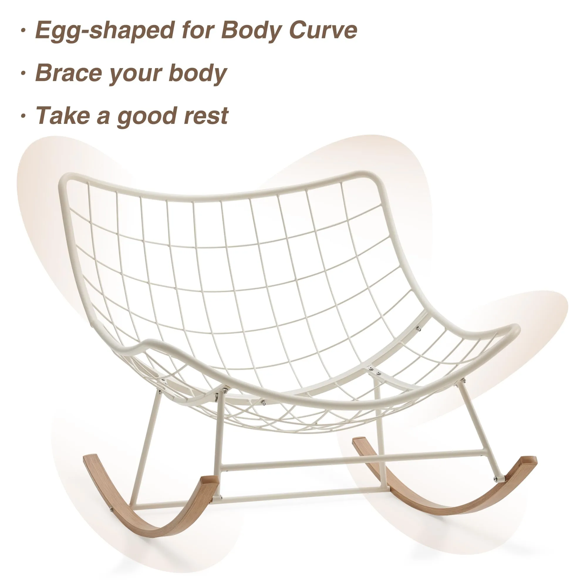 Outdoor Rocking Chair, Oversized Comfy Reading chair with Padded Cushion, Patio Rocking Chair for Backyard, Front Porch, and Living Room(Beige)