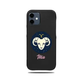 Personalized Aries iPhone 12 Black Leather Case Personalized Aries iPhone 12 Black Leather Case