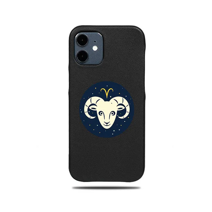 Personalized Aries iPhone 12 Black Leather Case