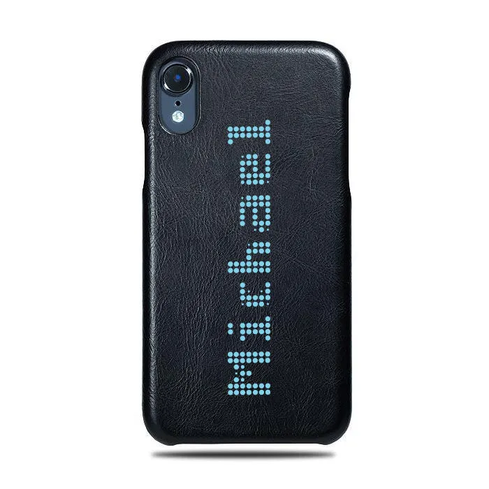 Personalized Bot Font iPhone XR Black Leather Case