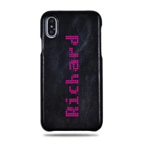 Personalized Bot Font iPhone Xs Max Black Leather Case Personalized Bot Font iPhone Xs Max Black Leather Case