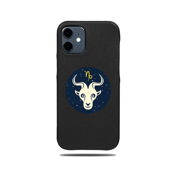 Personalized Capricorn iPhone 12 mini Black Leather Case