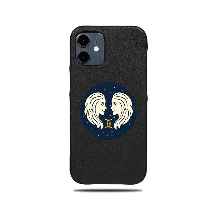 Personalized Gemini iPhone 12 mini Black Leather Case