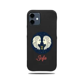 Personalized Gemini iPhone 12 mini Black Leather Case Personalized Gemini iPhone 12 mini Black Leather Case