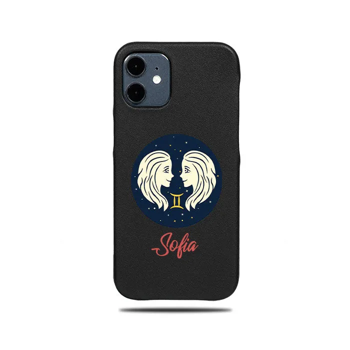 Personalized Gemini iPhone 12 mini Black Leather Case