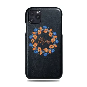 Personalized Orange & Blue Flowers iPhone 11 Pro Max Black Leather Case Personalized Orange & Blue Flowers iPhone 11 Pro Max Black Leather Case