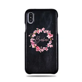 Personalized Pink Flowers iPhone Xs / iPhone X Black Leather Case Personalized Pink Flowers iPhone Xs / iPhone X Black Leather Case