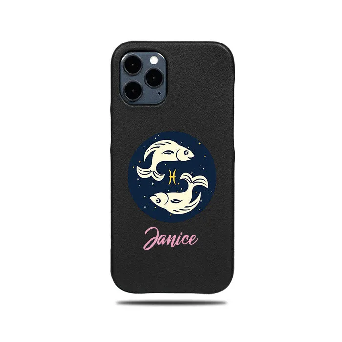 Personalized Pisces iPhone 12 Pro Max Black Leather Case