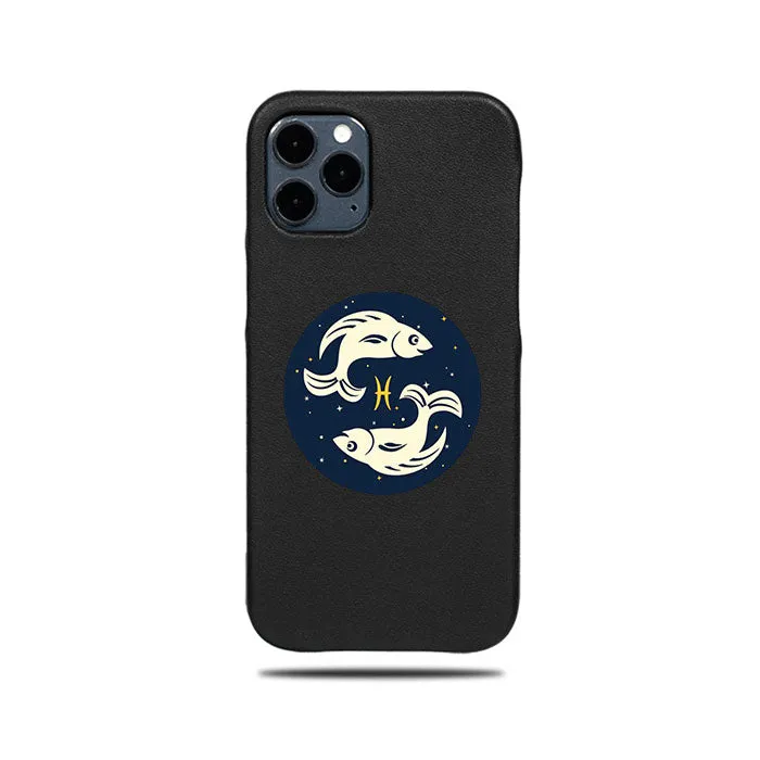 Personalized Pisces iPhone 12 Pro Max Black Leather Case