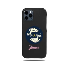 Personalized Pisces iPhone 12 Pro Max Black Leather Case Personalized Pisces iPhone 12 Pro Max Black Leather Case