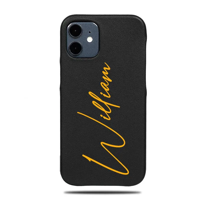 Personalized Signature iPhone 12 Black Leather Case