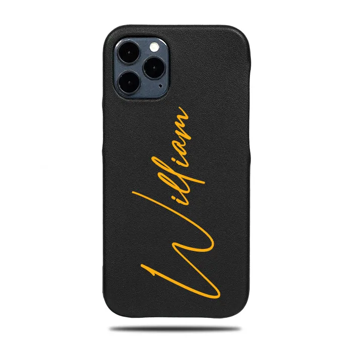 Personalized Signature iPhone 12 Pro Max Black Leather Case