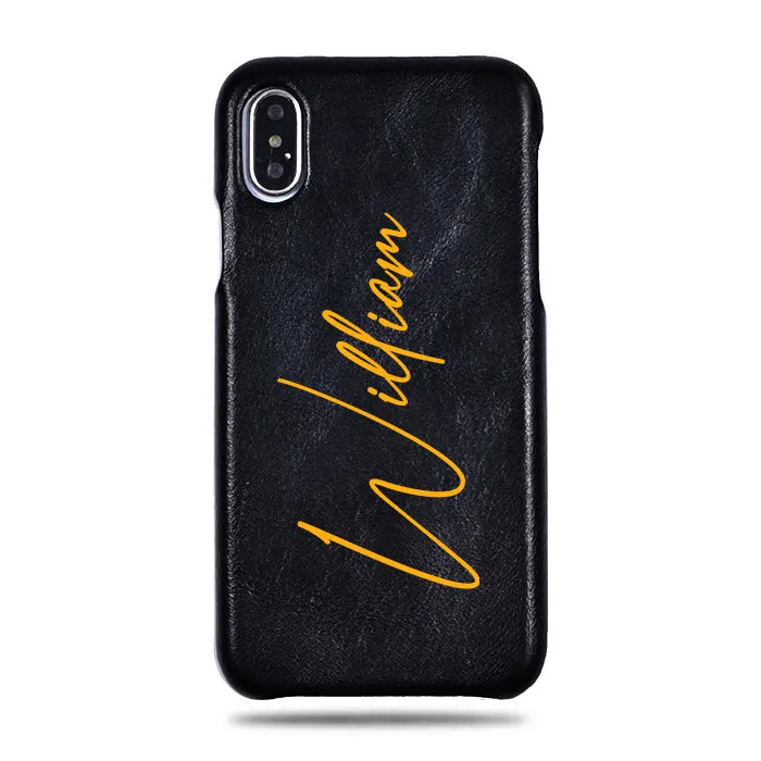 Personalized Signature iPhone Xs Max Black Leather Case