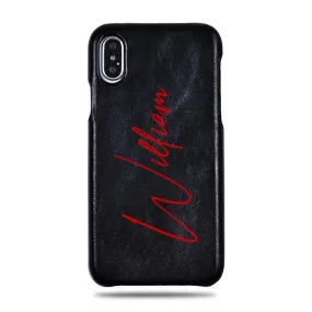 Personalized Signature iPhone Xs Max Black Leather Case Personalized Signature iPhone Xs Max Black Leather Case